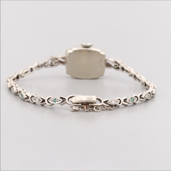 *Vintage 14K Hamilton Diamond & Emerald Watch with jewel-studded 14K watchband - Picture 5 of 10